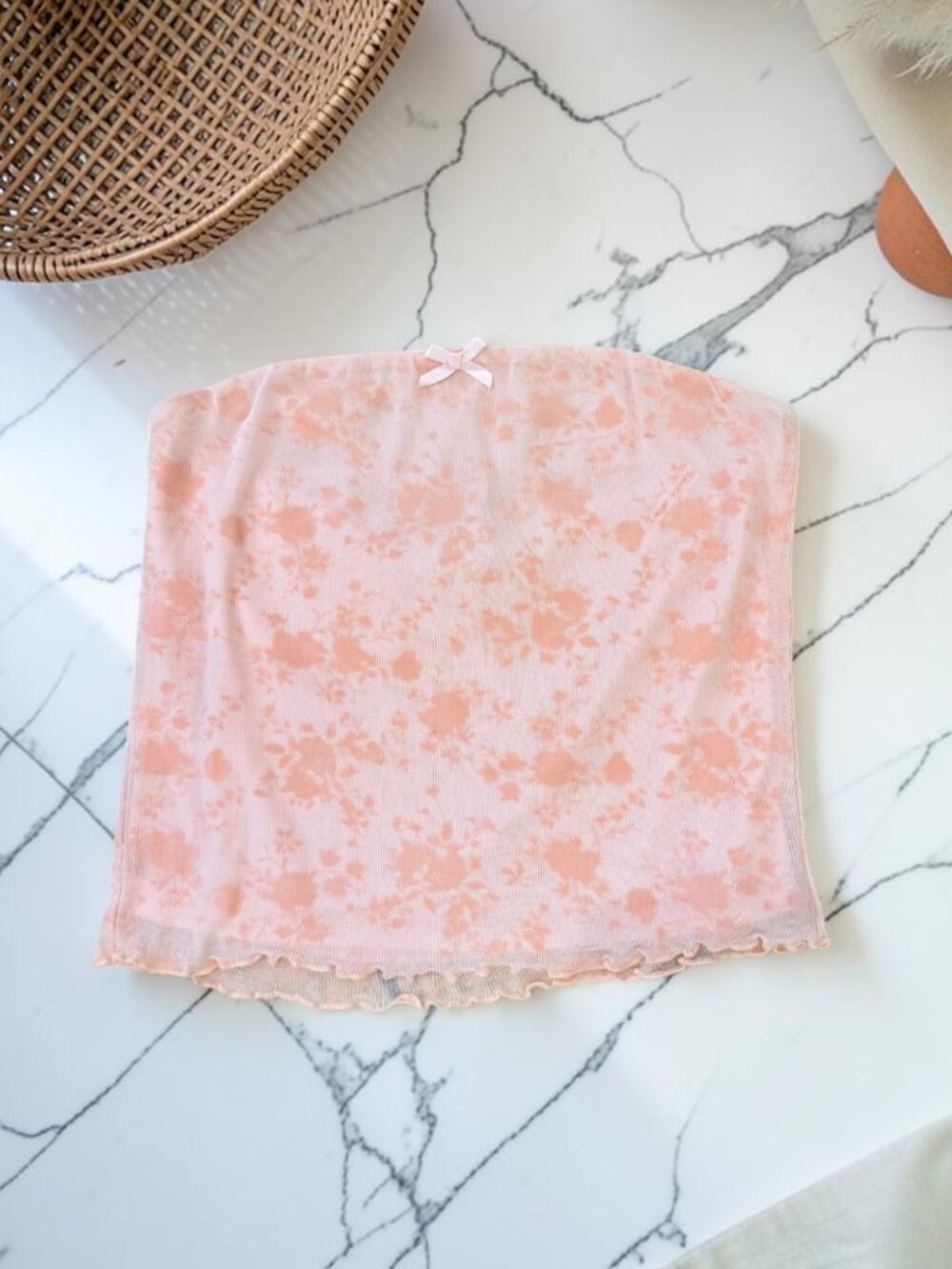 Free For All Pink Mesh Tube Top Size Medium Velvet Floral Print